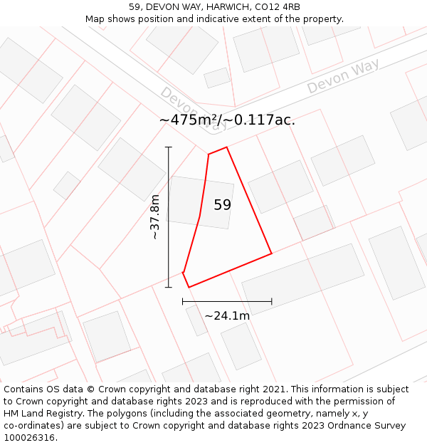 59, DEVON WAY, HARWICH, CO12 4RB: Plot and title map