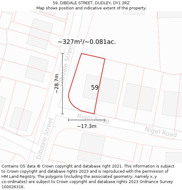 59, DIBDALE STREET, DUDLEY, DY1 2RZ: Plot and title map