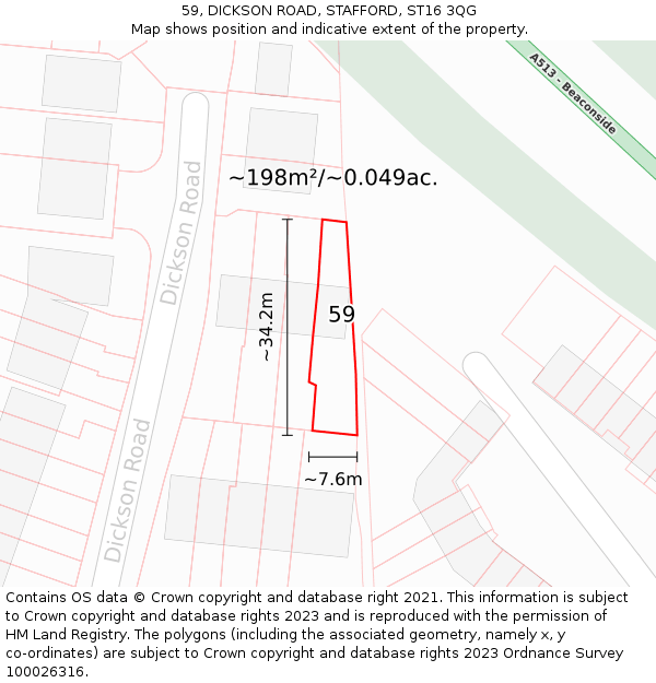 59, DICKSON ROAD, STAFFORD, ST16 3QG: Plot and title map