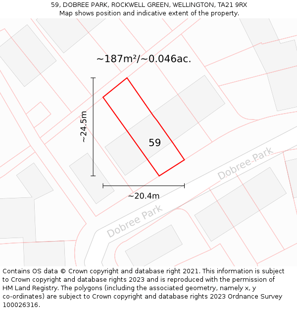 59, DOBREE PARK, ROCKWELL GREEN, WELLINGTON, TA21 9RX: Plot and title map