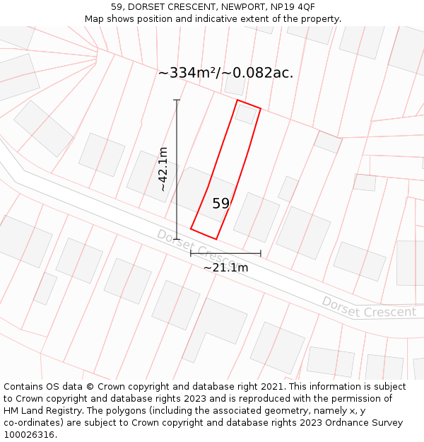 59, DORSET CRESCENT, NEWPORT, NP19 4QF: Plot and title map