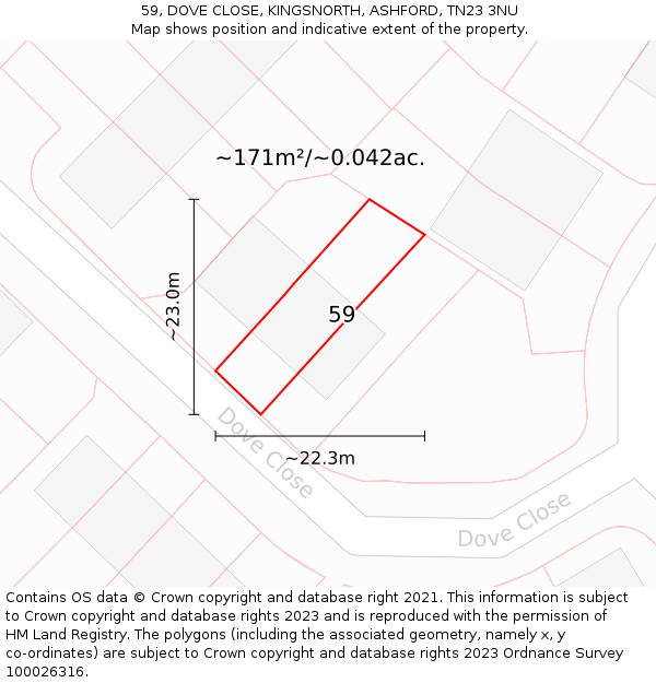 59, DOVE CLOSE, KINGSNORTH, ASHFORD, TN23 3NU: Plot and title map