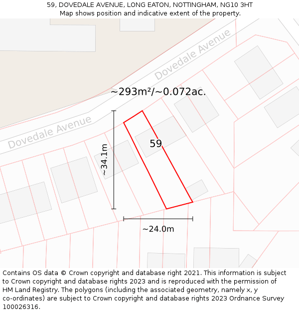 59, DOVEDALE AVENUE, LONG EATON, NOTTINGHAM, NG10 3HT: Plot and title map