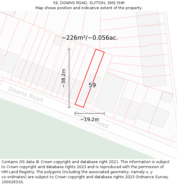 59, DOWNS ROAD, SUTTON, SM2 5NR: Plot and title map