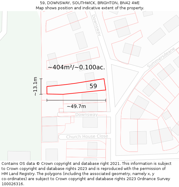 59, DOWNSWAY, SOUTHWICK, BRIGHTON, BN42 4WE: Plot and title map