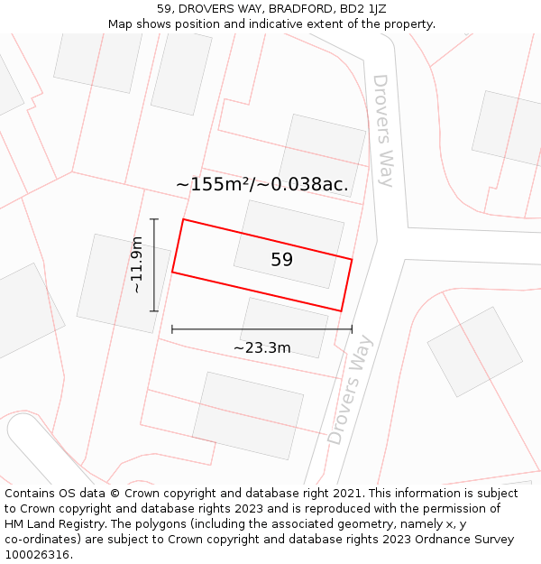 59, DROVERS WAY, BRADFORD, BD2 1JZ: Plot and title map