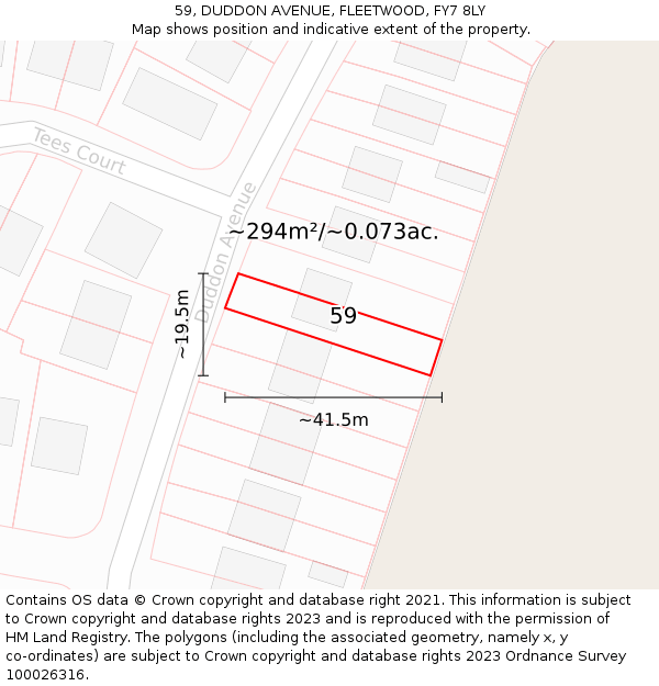 59, DUDDON AVENUE, FLEETWOOD, FY7 8LY: Plot and title map