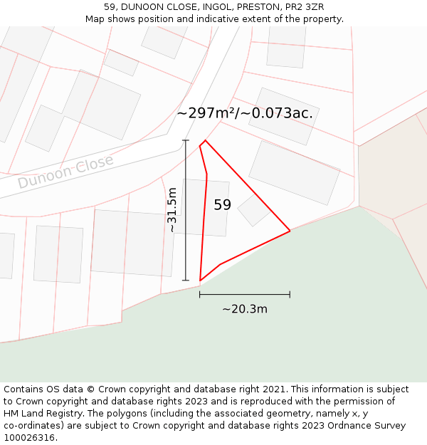 59, DUNOON CLOSE, INGOL, PRESTON, PR2 3ZR: Plot and title map