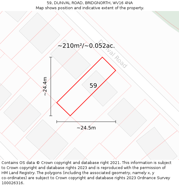 59, DUNVAL ROAD, BRIDGNORTH, WV16 4NA: Plot and title map