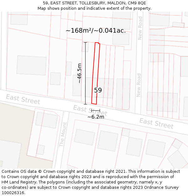 59, EAST STREET, TOLLESBURY, MALDON, CM9 8QE: Plot and title map