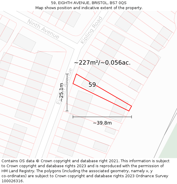 59, EIGHTH AVENUE, BRISTOL, BS7 0QS: Plot and title map