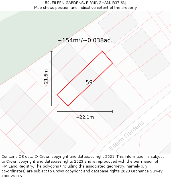 59, EILEEN GARDENS, BIRMINGHAM, B37 6NJ: Plot and title map