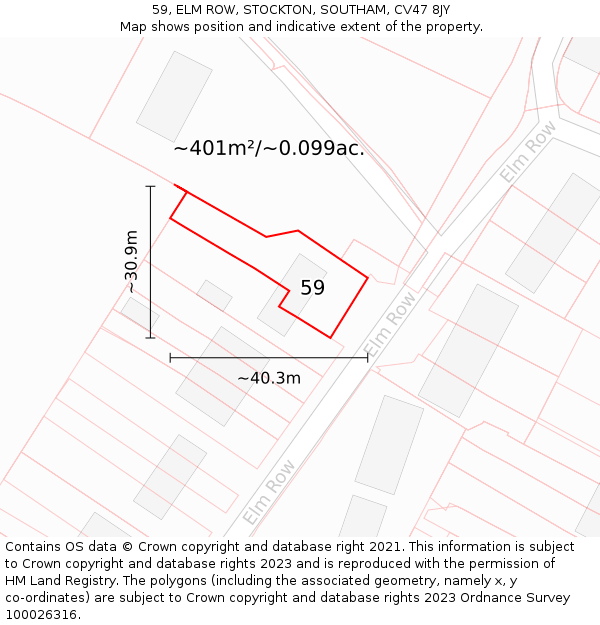 59, ELM ROW, STOCKTON, SOUTHAM, CV47 8JY: Plot and title map