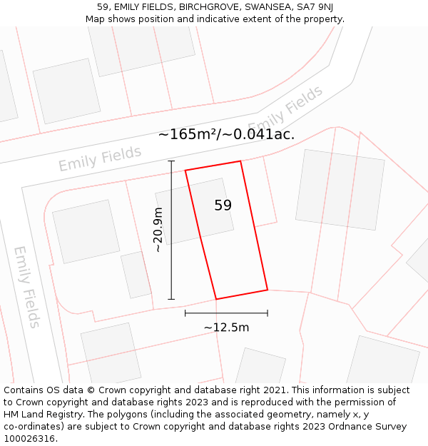 59, EMILY FIELDS, BIRCHGROVE, SWANSEA, SA7 9NJ: Plot and title map