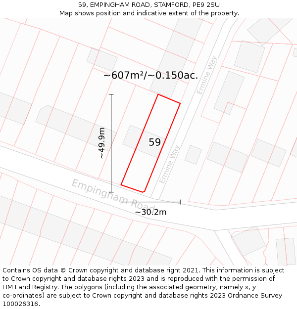 59, EMPINGHAM ROAD, STAMFORD, PE9 2SU: Plot and title map