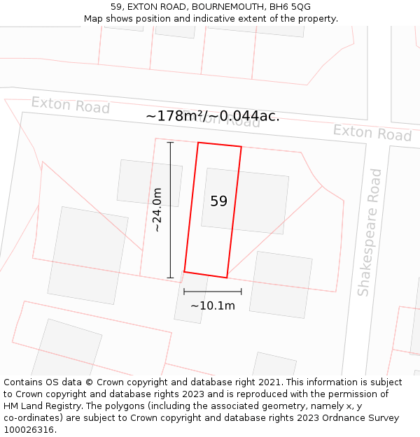 59, EXTON ROAD, BOURNEMOUTH, BH6 5QG: Plot and title map