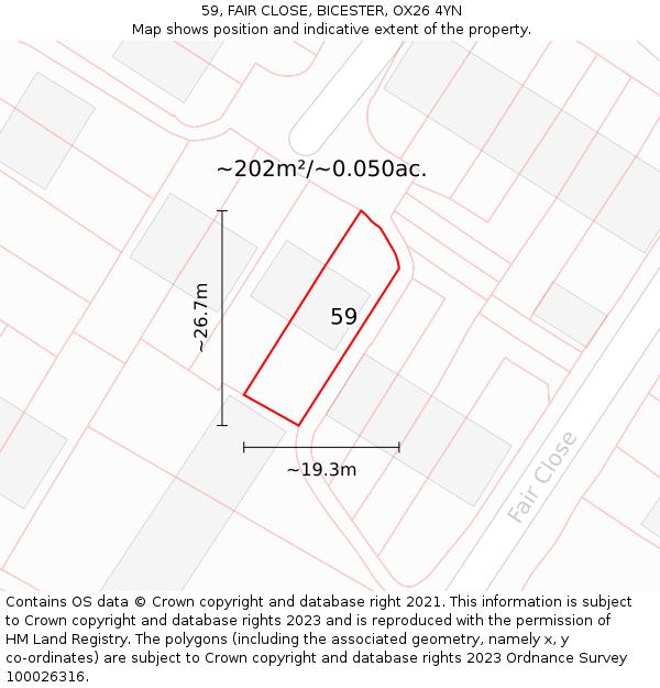 59, FAIR CLOSE, BICESTER, OX26 4YN: Plot and title map