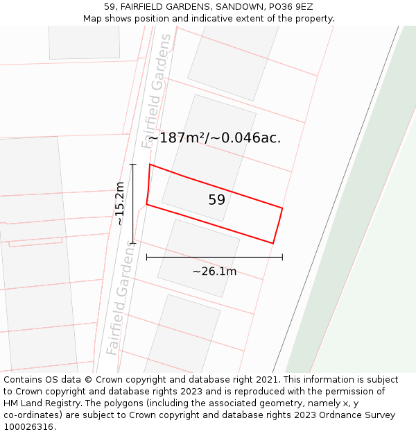 59, FAIRFIELD GARDENS, SANDOWN, PO36 9EZ: Plot and title map