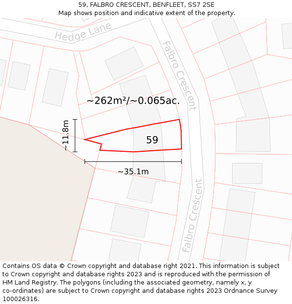 59, FALBRO CRESCENT, BENFLEET, SS7 2SE: Plot and title map