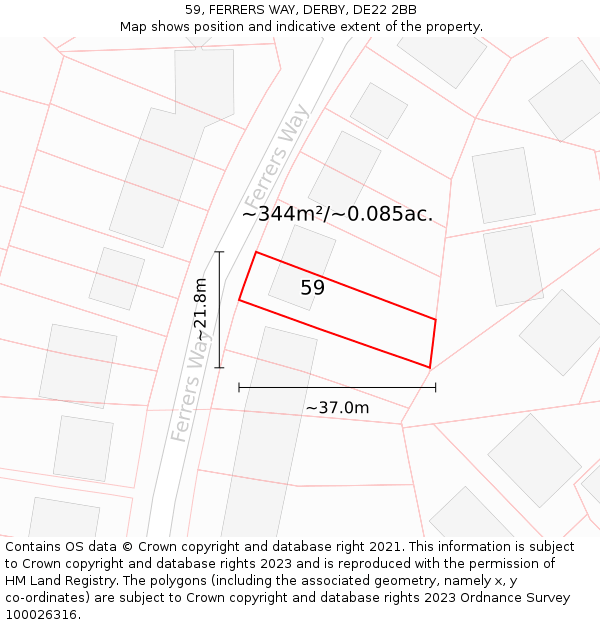 59, FERRERS WAY, DERBY, DE22 2BB: Plot and title map