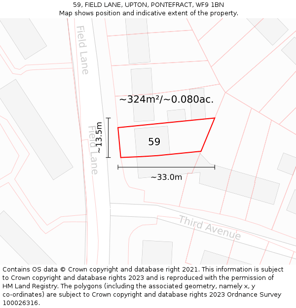 59, FIELD LANE, UPTON, PONTEFRACT, WF9 1BN: Plot and title map