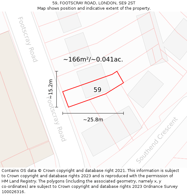 59, FOOTSCRAY ROAD, LONDON, SE9 2ST: Plot and title map