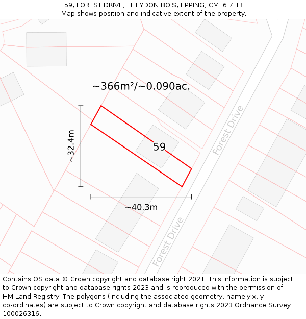 59, FOREST DRIVE, THEYDON BOIS, EPPING, CM16 7HB: Plot and title map