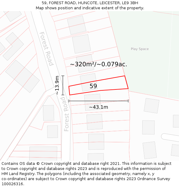 59, FOREST ROAD, HUNCOTE, LEICESTER, LE9 3BH: Plot and title map