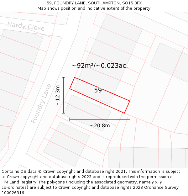 59, FOUNDRY LANE, SOUTHAMPTON, SO15 3FX: Plot and title map