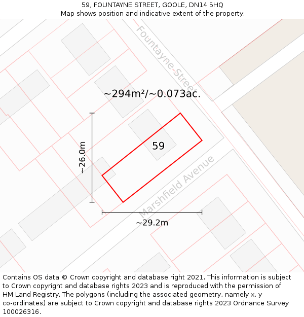 59, FOUNTAYNE STREET, GOOLE, DN14 5HQ: Plot and title map