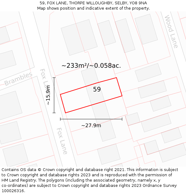 59, FOX LANE, THORPE WILLOUGHBY, SELBY, YO8 9NA: Plot and title map