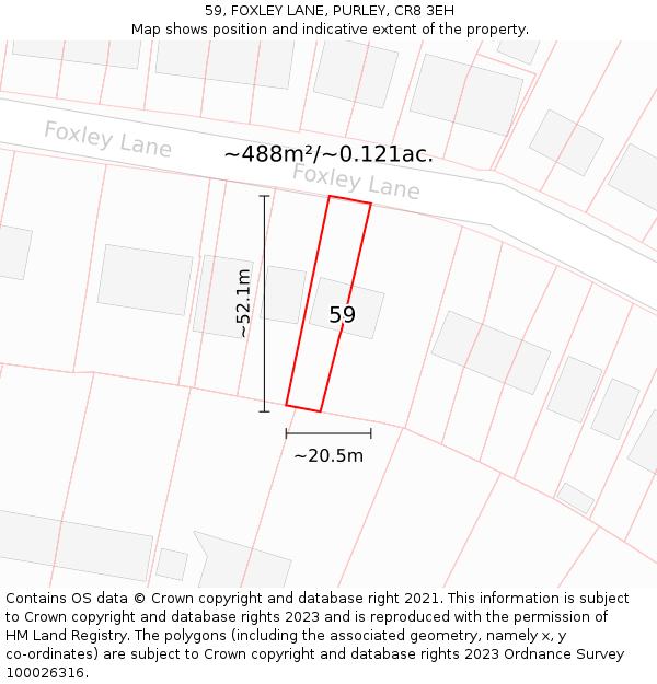 59, FOXLEY LANE, PURLEY, CR8 3EH: Plot and title map