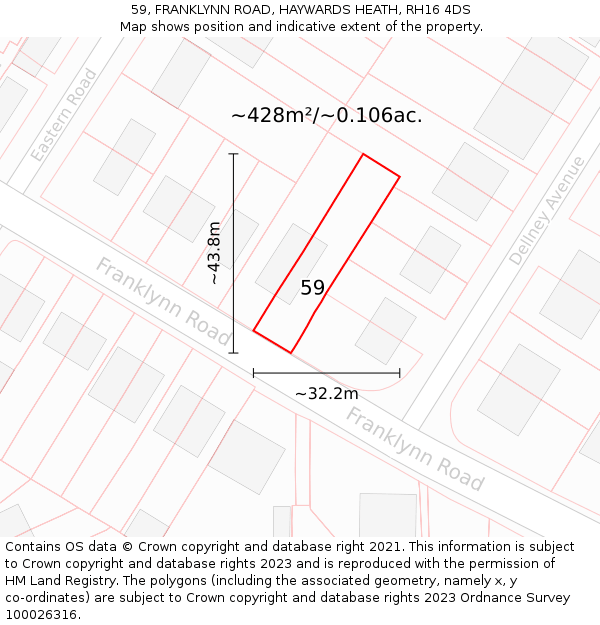 59, FRANKLYNN ROAD, HAYWARDS HEATH, RH16 4DS: Plot and title map