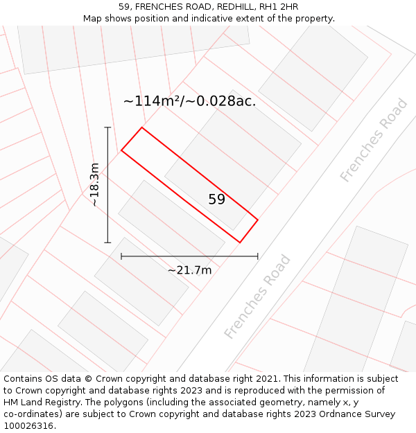 59, FRENCHES ROAD, REDHILL, RH1 2HR: Plot and title map