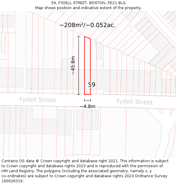 59, FYDELL STREET, BOSTON, PE21 8LG: Plot and title map