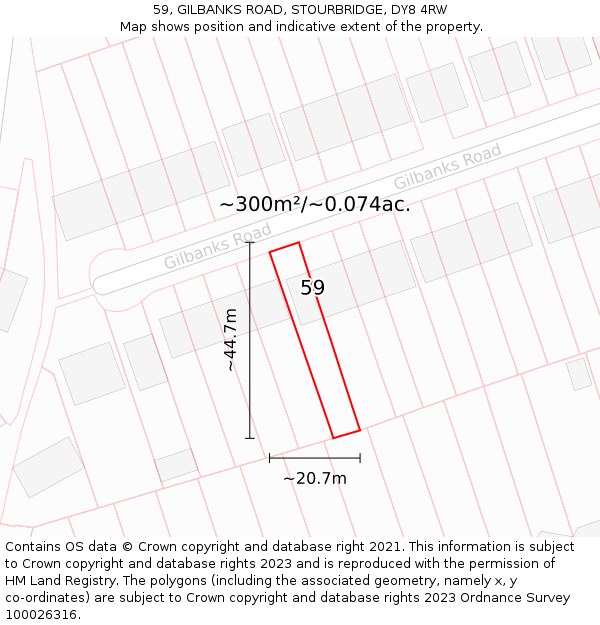 59, GILBANKS ROAD, STOURBRIDGE, DY8 4RW: Plot and title map