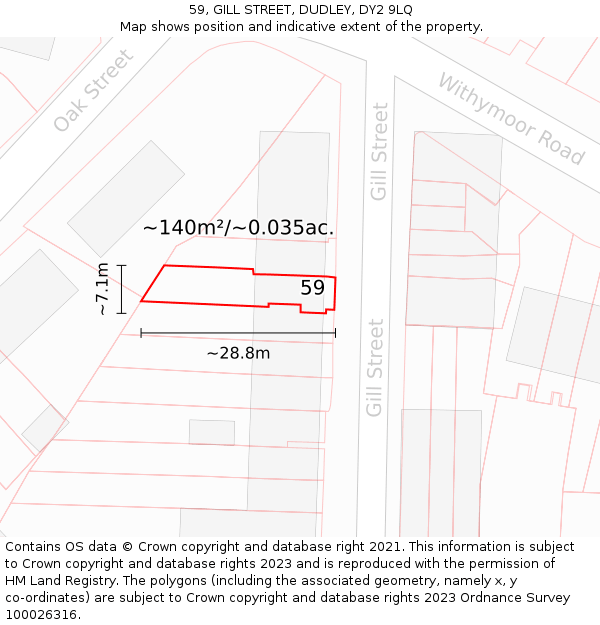 59, GILL STREET, DUDLEY, DY2 9LQ: Plot and title map