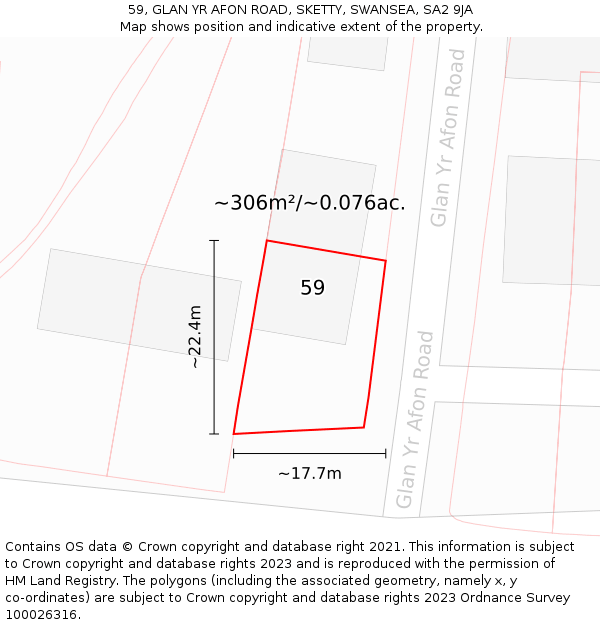 59, GLAN YR AFON ROAD, SKETTY, SWANSEA, SA2 9JA: Plot and title map