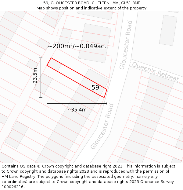 59, GLOUCESTER ROAD, CHELTENHAM, GL51 8NE: Plot and title map