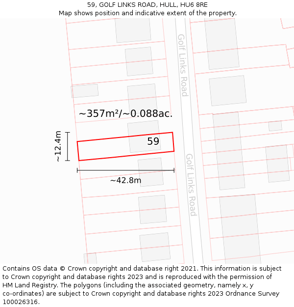 59, GOLF LINKS ROAD, HULL, HU6 8RE: Plot and title map