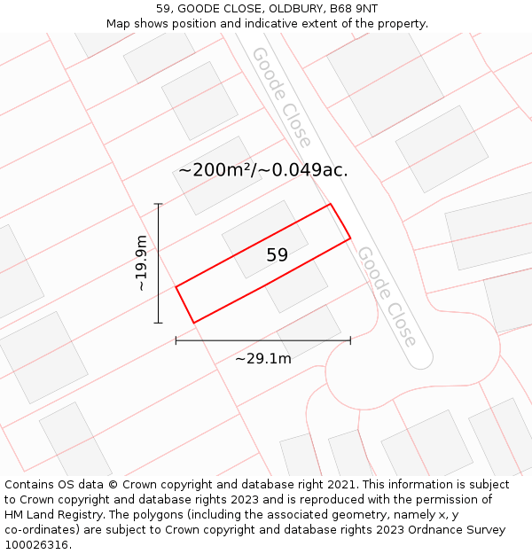 59, GOODE CLOSE, OLDBURY, B68 9NT: Plot and title map