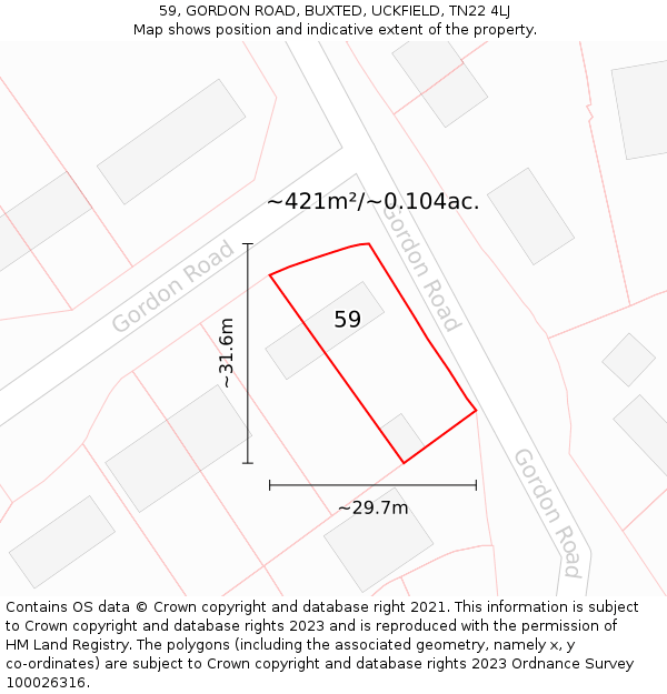 59, GORDON ROAD, BUXTED, UCKFIELD, TN22 4LJ: Plot and title map