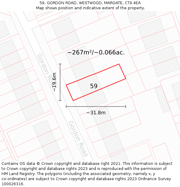 59, GORDON ROAD, WESTWOOD, MARGATE, CT9 4EA: Plot and title map