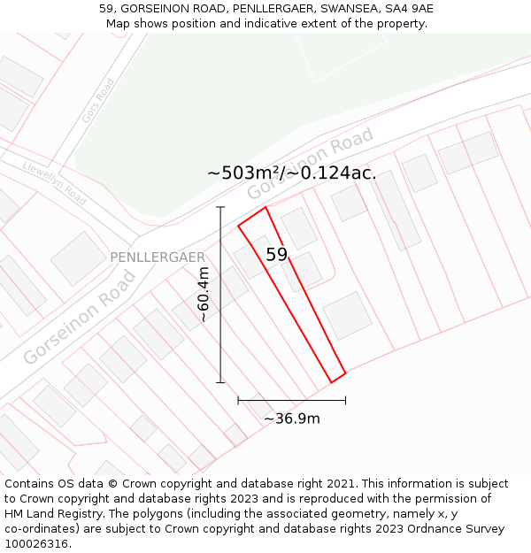 59, GORSEINON ROAD, PENLLERGAER, SWANSEA, SA4 9AE: Plot and title map