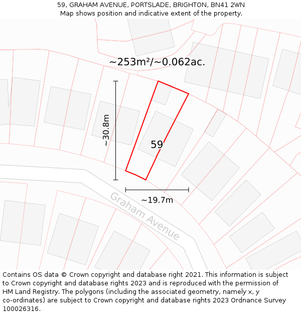 59, GRAHAM AVENUE, PORTSLADE, BRIGHTON, BN41 2WN: Plot and title map