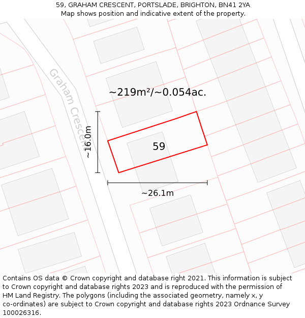 59, GRAHAM CRESCENT, PORTSLADE, BRIGHTON, BN41 2YA: Plot and title map