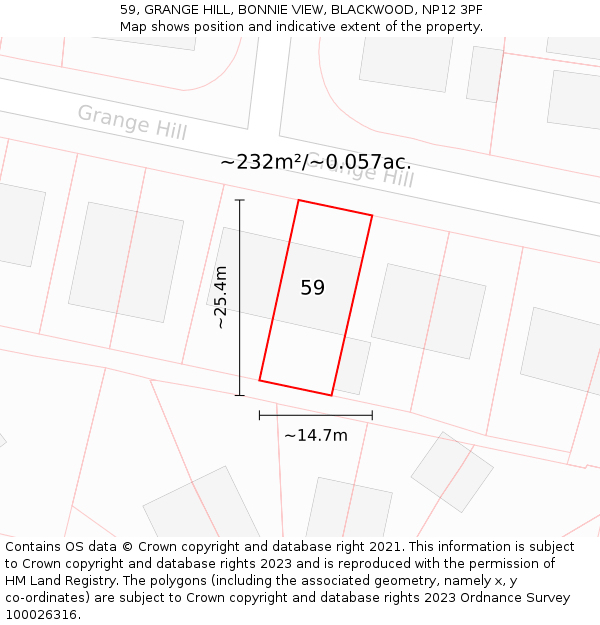 59, GRANGE HILL, BONNIE VIEW, BLACKWOOD, NP12 3PF: Plot and title map