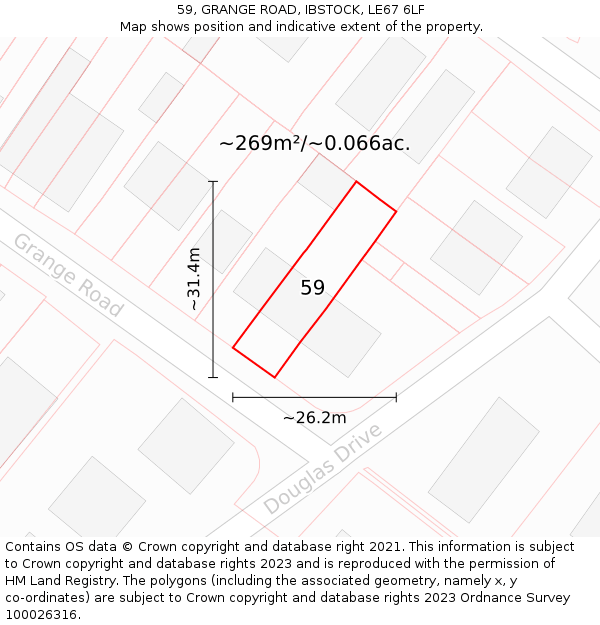 59, GRANGE ROAD, IBSTOCK, LE67 6LF: Plot and title map