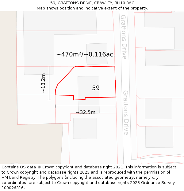 59, GRATTONS DRIVE, CRAWLEY, RH10 3AG: Plot and title map