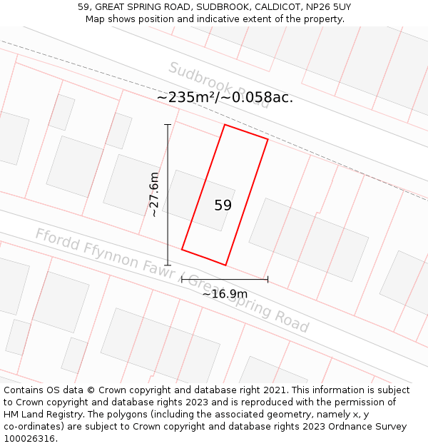 59, GREAT SPRING ROAD, SUDBROOK, CALDICOT, NP26 5UY: Plot and title map